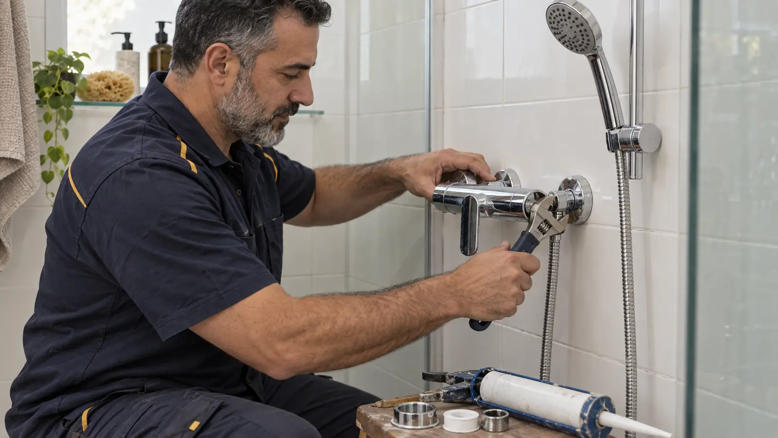 אינסטלטור מתקין ברז ערבול במקלחת